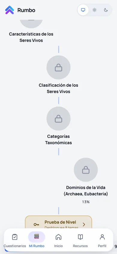 Captura real de Mi Rumbo: camino de aprendizaje por cursos en la aplicación